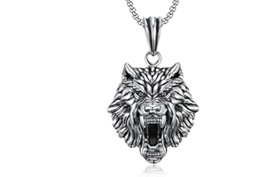 BOBIJOO Jewelry - Pendentif Collier Homme Tête de Loup Acier Inoxydable 316L Massif Plein Argent Noir Chaîne