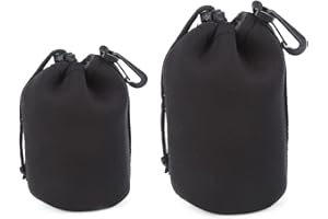HOTMNTY Objektivtasche, Neopren Objektivbeutel, Objektiv Tasche, Kamerazubehör Schutz für Objektiv, Wasserdichte Schutzbeutel für Kamera Objektiv, Zubehör für DSLR-Kameraobjektiv, Schwarz, 2 Größen, 2 Stück