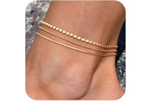 CharmBurst Tobillera Ajustable de 3 Piezas con Purpurina Impermeable, Tobilleras de Capas Chapadas en Oro, Joyas de Tobillo para la Playa en Verano, Tobilleras para Mujer