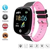 Begabtes Kind 2019 GPS-Telefon Uhr OHNE Abhörfunktion für Kinder Intelligent IP67 Wasserdicht SOS Notruf+Telefonfunktion, Live GPS+LBS Positionierung,Puzzle-Spiel, App + Support auf deutsch (pink)