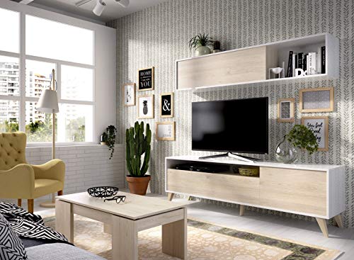 LIQUIDATODO ® - Salón nordico 180 cm moderno y barato en natural y blanco brillo