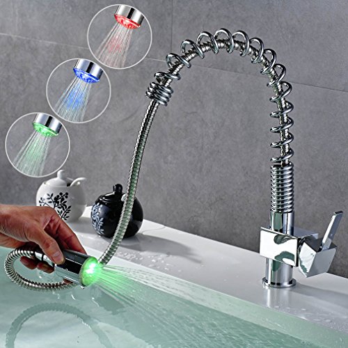Auralum® Chrom LED RGB Küchenarmatur Spültischarmatur Wasserhahn Kupfer Mischbatterie Armatur Küche - 7