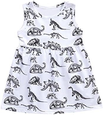 Hukz Girls Cartoon Dresses Baby Kids Dinosaur Print Sun Dress Casual Summer Sleeveless Outfits (110)