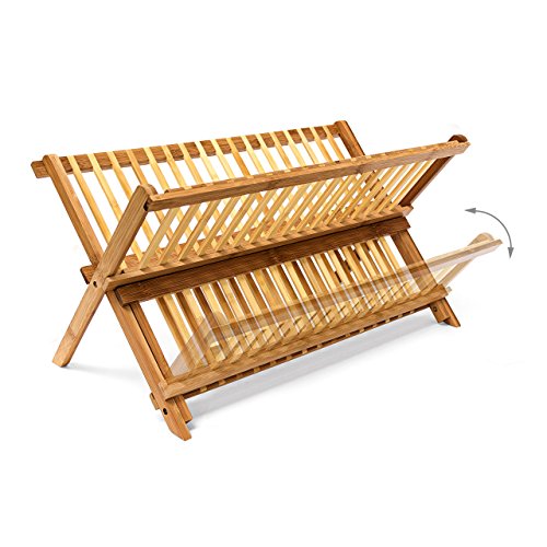 Relaxdays 10019150 Abtropfgestell CROSS HBT 24,5 x 47 x 33,5 cm Abtropfgitter Bambus klappbar Geschirrabtropfer für Teller und Tassen als Geschirr Abtropfkorb und Holz Geschirrkorb mit Bestecksammler, natur - 3