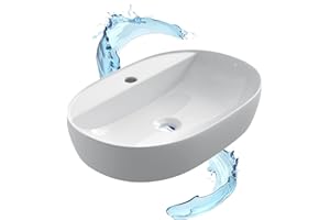 ‎STARBATH PLUS Starbath Plus - Ceramic Vanity Unit - Oval Shape - White - With Tap Hole - Dimensions 60 x 38 x 12 cm - Ideal for Bathroom and Toilet Furniture Worktops