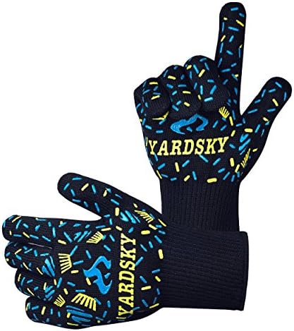 Yardsky Oven Gloves - Heat-resistant Grill Gloves for Cooking - BBQ Grilling Big Green Egg- Fireplace Accessories and Welding, Superior insulated and non-slip oven gloves, 1 pair