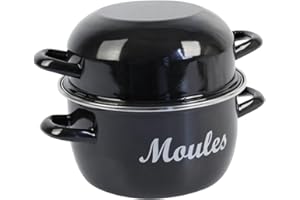 Crealys 545411 Marmite à Moules traditionelle en Acier Emaillé Noir Ø20 cm, 2,8 Litres - Casserole à moules compatible tous feux dont induction