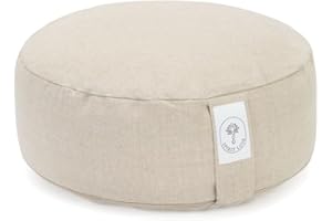 ‎SPIRIT LOVE Spirit Love Meditationskissen, Meditationsmatte und Yoga Bolster Yin Yoga | Yogakissen Rund | Bezüge aus natürlichem Leinen | Yoga Kissen Lang | Zabuton | Bio-Buchweizenschalen | 100% Natürlich