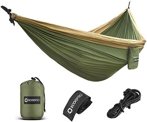 The Ultimate Double Camping Hammocks- The Best Quality Camp Gear For Backpacking Camping Survival &amp; Travel- Portable Lightweight Parachute Nylon Ropes and Carabiners Included by FEEMIC (Green and Brown)