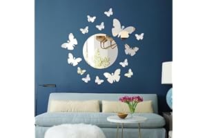 JUMRHFAN Mirror Wall Stickers, 20 Pieces Butterflies 3D Wall Stickers, DIY Acrylic Silver Wall Stickers, Mirror, Self-Adhesive for Living Room, Hall, Bedroom, Bathroom, Wall