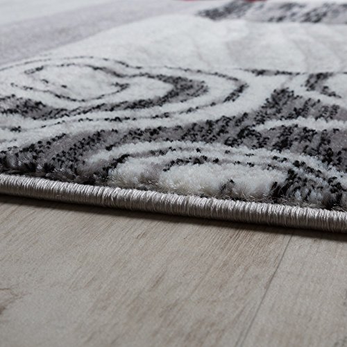 Designer Teppich Wohnzimmer Inneneinrichtung Floral Muster Meliert Hell Grau Rot, Grösse:80×150 cm - 2