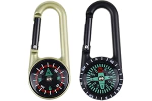 TXErfolg 2PCS Compass Keychains Carabiner Self Locking Carabiner Compass Clip Pocket Compass Belt Clips for Outdoor Travelling Hiking(black/gold)