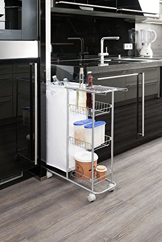 WENKO 12100100 Sammelwagen Slim – 3 Etagen, abnehmbarer Sack, Fassungsvermögen 28 L, pulverbeschichtetes Metall, 20 x 58 x 80 cm, Grau - 6