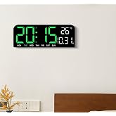 Renkli Dijital Duvar Saati - Sıcaklık, Tarih, Zamanlayıcı, Gece Lambası, Alarm, Geri Sayım B&uuml;y&uuml;k Dijital &Ccedil;alar Saat - B&uuml;y&uuml;k E
