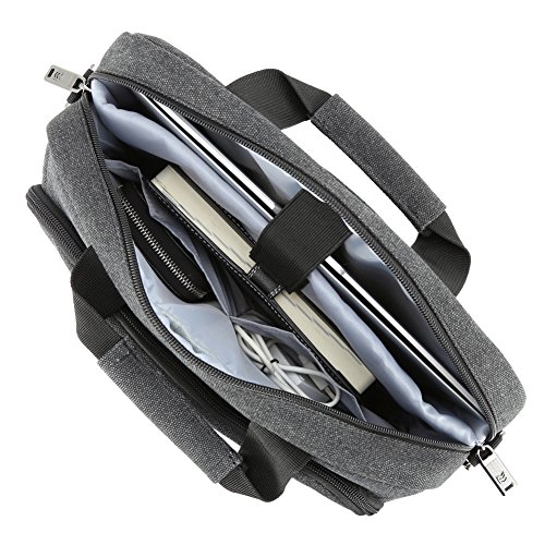 Notebook Tasche 11.6 | Evecase 11.6 Zoll Universal Canvas Laptop Schutzhülle Aktentasche mit Zubehörfächer, Lasche für Trolleybefestigung für Notebook MacBook Ultrabook Tablet – Grau - 4