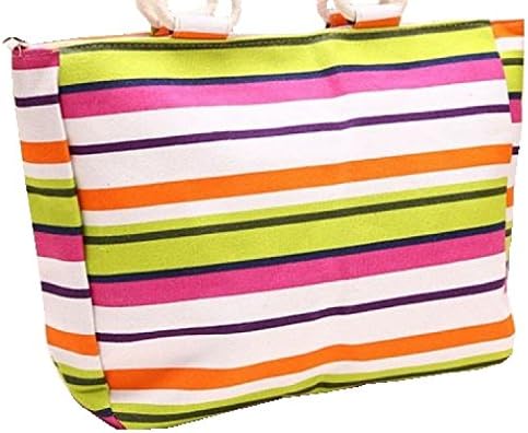 GetThatBag© Womens Large Canvas Bright Beach Tote Shopper Handbag - Bold Yellow Blue Pink Red Purple Grey Brown Green Black Floral Stripes Circles (White Pink Stripes)