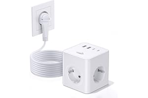 PLUACKG Steckdosenwürfel mit USB,8 in 1 Steckdosenleiste Flachstecker mit Schaltbar,4 Fach Steckdosenleiste mit 4 USB, Mehrfachsteckdose Power Cube mit Zugring,1.5M Kabel für Zuhause/Büro/Reisen,Weiß