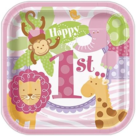 10 Wild Safari Pink Girl's 1st Birthday Party Small 7" Disposable Paper Plates