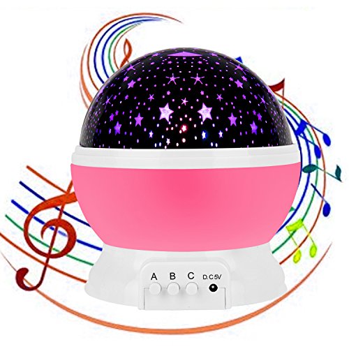 Estrellas Noche Proyector de luz con la música, Carryme USB recargable 4 modos Niños Bebé Niños Juguetes Cosmos girando redondo LED Night Light Proyector de la lámpara,