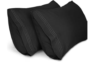 LIREX LiveComfort Poszewki na poduszki (2 sztuki), haftowane poszewki na poduszki z miękkiej szczotkowanej mikrofibry w rozmiarze queen size, można prać w pralce, bez zmarszczek, oddychające (czarne, Queen)