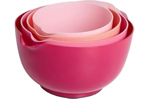 BoxedHome Mixing Bowl Set Plastic Salad Bowl Non-Slip Stackable Serving Bowls for Kitchen 4-Piece Mixing Bowl Set Colour Gradient Rose Red Reusable Mixing Bowl