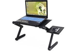 BESTYKS Składany stół do laptopa, ergonomiczny, składany aluminiowy uchwyt do czytania z poduszką chłodzącą czarny