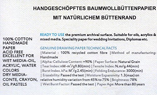 handgeschöpftes Büttenpapier Aquarellpapier A3 10 Bogen/Set extrastark 300g/m² naturweiß BaumwollLinters - 3