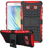 Samsung Galaxy A7(2015) / A7000 Hülle Nnopbeclik Hybrid 2in1 TPU+PC Schutzhülle Cover Case Silikon Rüstung Armor Dual Layer Muster Handytasche Backcover 360-Grad-Drehung ständer stoßfest Handy Hülle Tasche Schutz Etui Schale Bumper Pour Samsung Galaxy A7(2015) / A7000 5.5 Zoll [Schwarz+Rot]