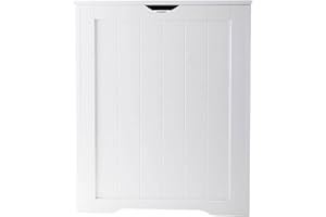 PREMZO Laundry Hamper Cabinet Storage Unit Clothes Multi-purpose Toy Box Cloth Lining Blanket Chest Trunk MDF Wooden Chest With Lid Basket Freestanding Bathroom Home Bin (WHITE)