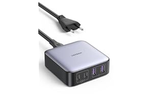 UGREEN Nexode 65W Cargador USB C 4 Puertos con Cable de AC 2M, Adaptador de Corriente Compatible MacBook M1 M2 M3, iPhone 16 Plus Pro Max/15/14/13/12, Galaxy S24/S23/S22/S21, iPad, Steam Deck