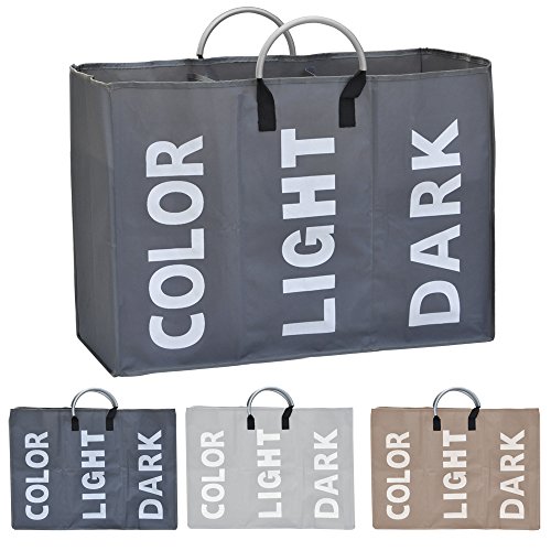 Yahee 3-fach Wäschesammler Wäschekorb Wäschetruhe Wäschesack 68 x 49 x 32cm (Beige) - 3