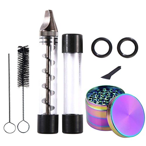 Twisty Glass Blunt Fumar Kit - Mini tubería + Grinder colorido + Cepillos, Pawaca Seguro Durable Limpieza Fácil Set