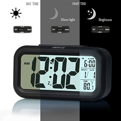ZHPUAT Digital-Wecker Digitaluhr große LCD-Ziffern mit Hintergrundbeleuchtung Schwarz - 2