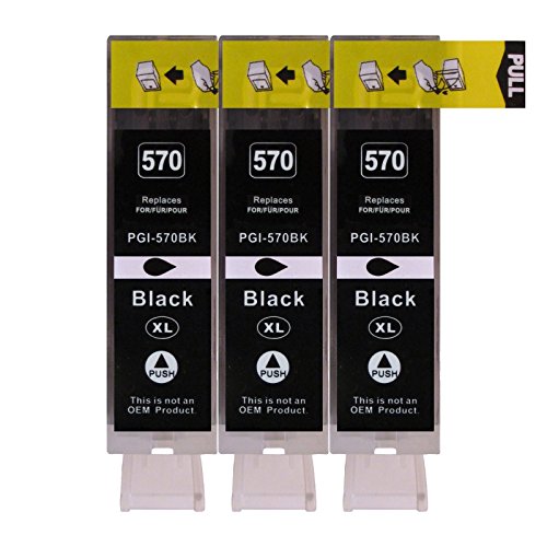3 Druckerpatronen kompatibel zu PGI-570BK Text Schwarz für Canon Pixma MG7750 MG7751 MG7752 MG7753 MG6850 MG6851 MG6852 MG6853 MG5750 MG5751 MG5752 MG5753