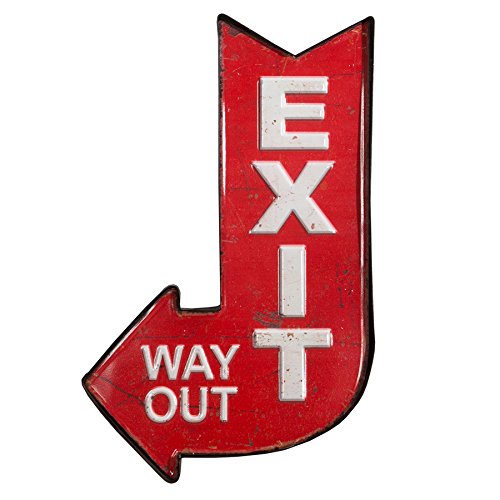 Stylisches Metall Schild EXIT WAY OUT 40 cm rot links Retro-Look Metallschild Dekoration Wanddekoration Retroschild Accessoire Wegweiser