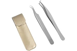 Lunamoon Pinzette Ciglia Professionali Pinzette per Ciglia Volume 3D 6D Pinzette Dritta e Pinzette Curva in Acciaio Inox 2pz (tweezers set03)