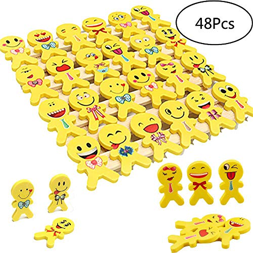 YueChen 48 x Emoji Emoticon Lápiz Gomas borrar Lindos, Regalo de Regalo para la Fiesta de Cumpleaños Fiesta de los Niños recompensa Escolar Fiesta en el Jardín