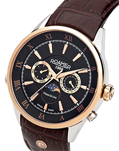 Roamer Men's Quartz Watch with Black Dial Chronograph Display and Brown Leather Strap 508821 49 53 05