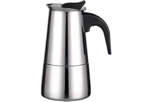 JUMPLUSHION Caffettiera moka in acciaio inox, 2/4/6/9 tazze, compatibile con fornelli a induzione, valvola di sicurezza, manico resistente al calore (100 ml)