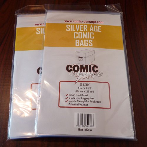 Preisvergleich Produktbild Comic-Schutzhüllen Silver Age-Bags (Hüllen mit Lasche) 200 Stück