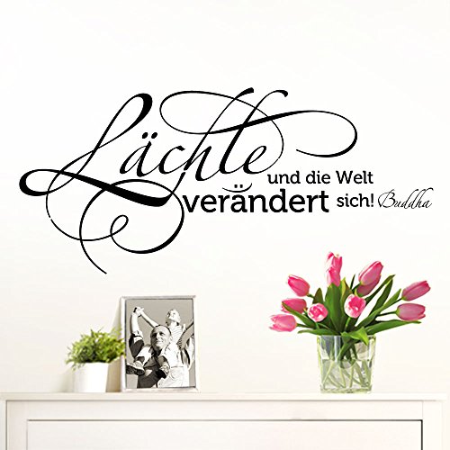 Wandaro® W3309 Wandtattoo Zitat Buddha Lächle und die Welt verändert sich! schwarz 80x36cm