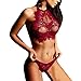 Produktbild Damen Dessous,Binggong Mode Frauen Sexy Dessous Spitze Blumen Push-Up Top Bh Nachtwäsche Erotik Unterwäsche Transparente Reizwäsche Dessous-Sets (Weinrot, M)