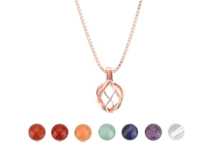 JSDDE 7 Chakra Reiki Healing Crystal Gemstones Natural Beads Round Shape Hollow Locket Pendant Necklace