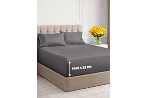 CGK UNLIMITED Set lenzuola una piazza e mezza 4 pezzi – lenzuolo con angoli 135x190 cm, lenzuolo piano 225x255 cm e 2 federe 50x80 cm – per materassi fino a 35 cm – microfibra di poliestere, OEKO-TEX, Grigio scuro