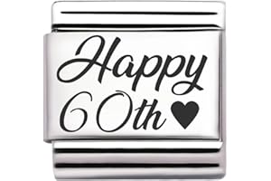 2BURNED Happy Birthday Engraved Italian Charm – 9 mm Stainless Steel Link – Fits All Modular Stretch Bracelets – Jewellery Gift Idea for Birthday, Jubilee or Year Number