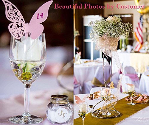 DIKETE® 50 Stück Schimmer 3D Schmetterling Platzkarten Tischkarten Namenskarten Glasanhänger Cup-Karten Wandtattoo Wandsticker Lesezeichen für Weinglas Champagnerglas Hochzeit Gast geschenk Party Haus Deco pink - 2