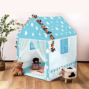 Gurukrupa International, Jumbo Size Extremely Light, Kids Play Tent House for 10 Year Old Girls and Boys. (Blue Star)