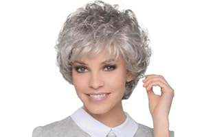 AIYLMZ Krótkie peruki z szarymi kręconymi włosami, dla kobiet, szare ombre, falowane warstwy w stylu pixie, peruki z grzywką, syntetyczne, puszyste, kręcone, szare, krótkie peruki (szare)