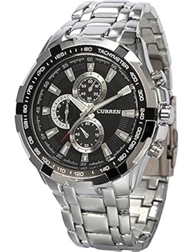 EASTPOLE schwarz Herren Uhr Analog Quarzuhr Edelstahl Silber Armbanduhr