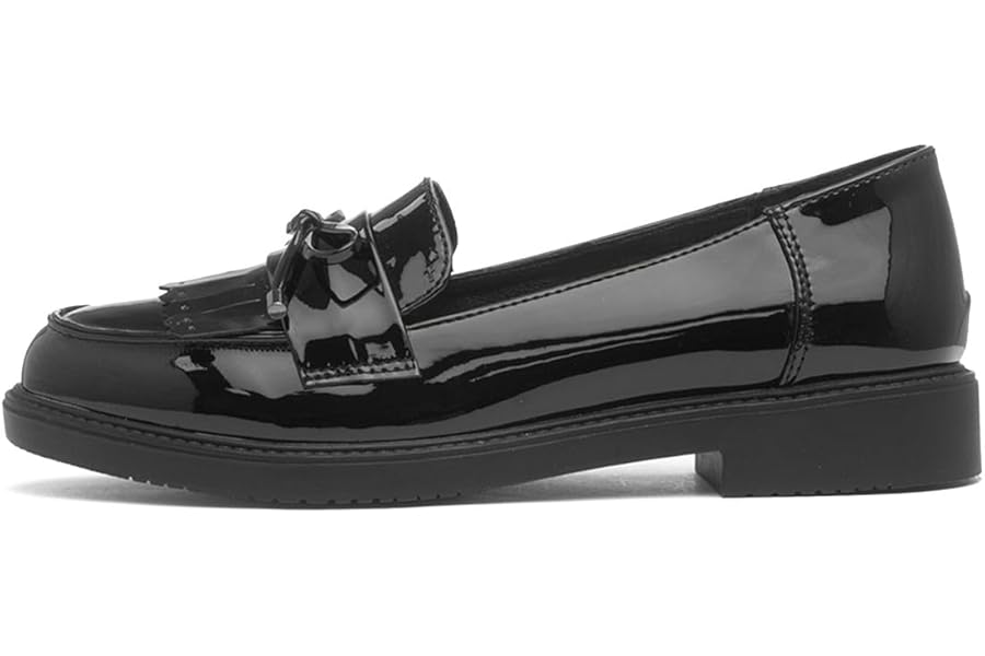 Lilley Womens Black Patent Bow Loafer Shoe